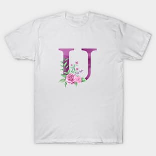 Floral Monogram U Beautiful Rose Bouquet T-Shirt